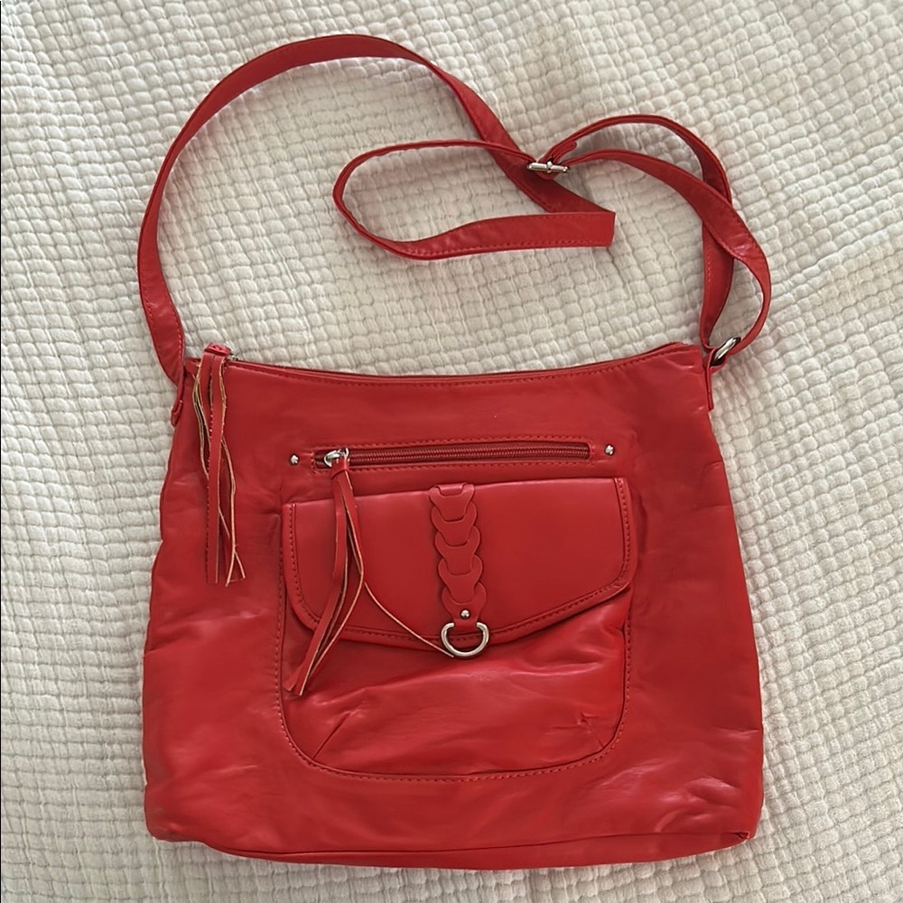 Red Marc Fisher PU Leather Crossbody Bag